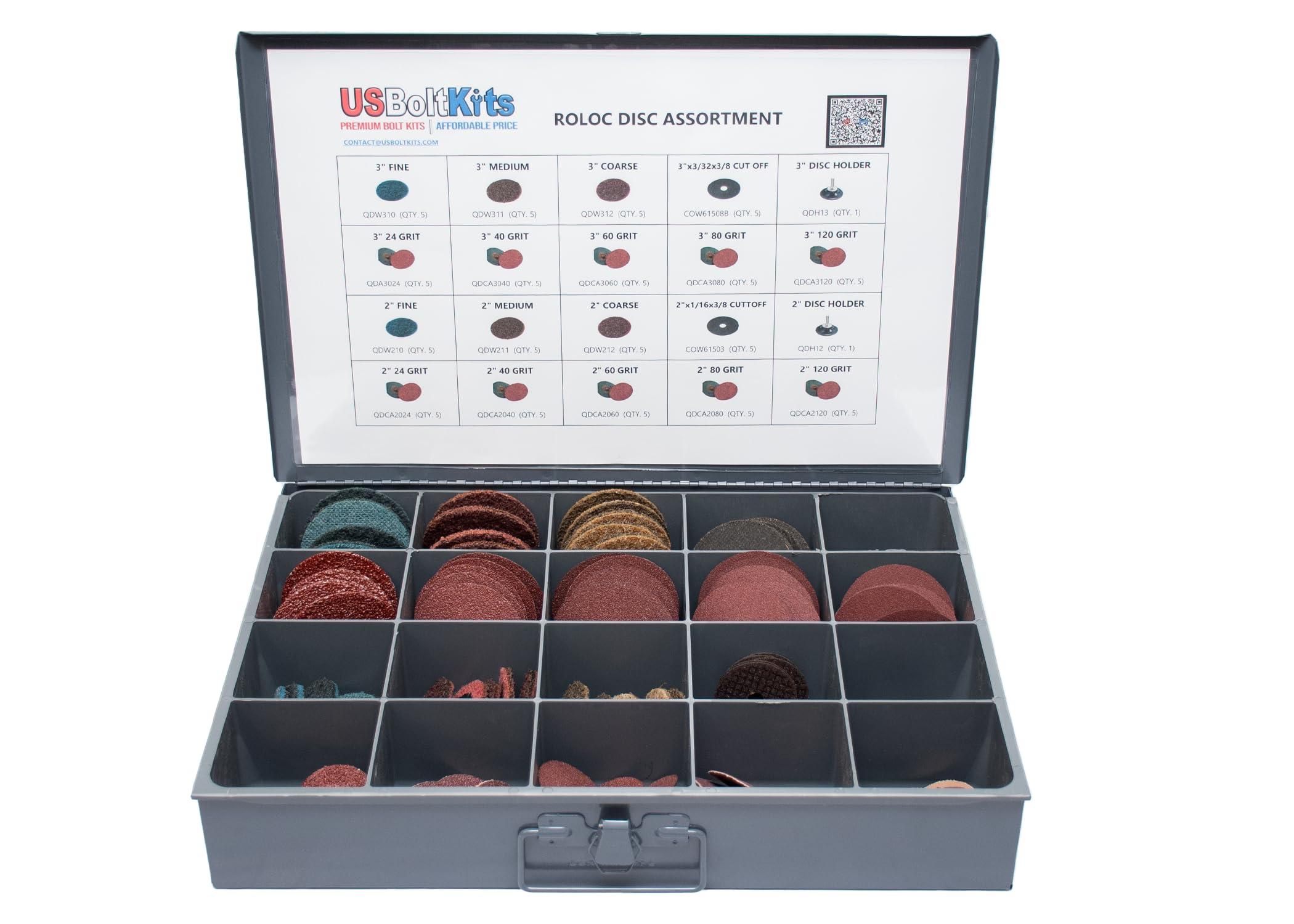 US Bolt Kits Roloc Disc Assortment - Aluminum Oxide Grit 24-120, Compatible with Angle Grinder & Die Bench Grinder