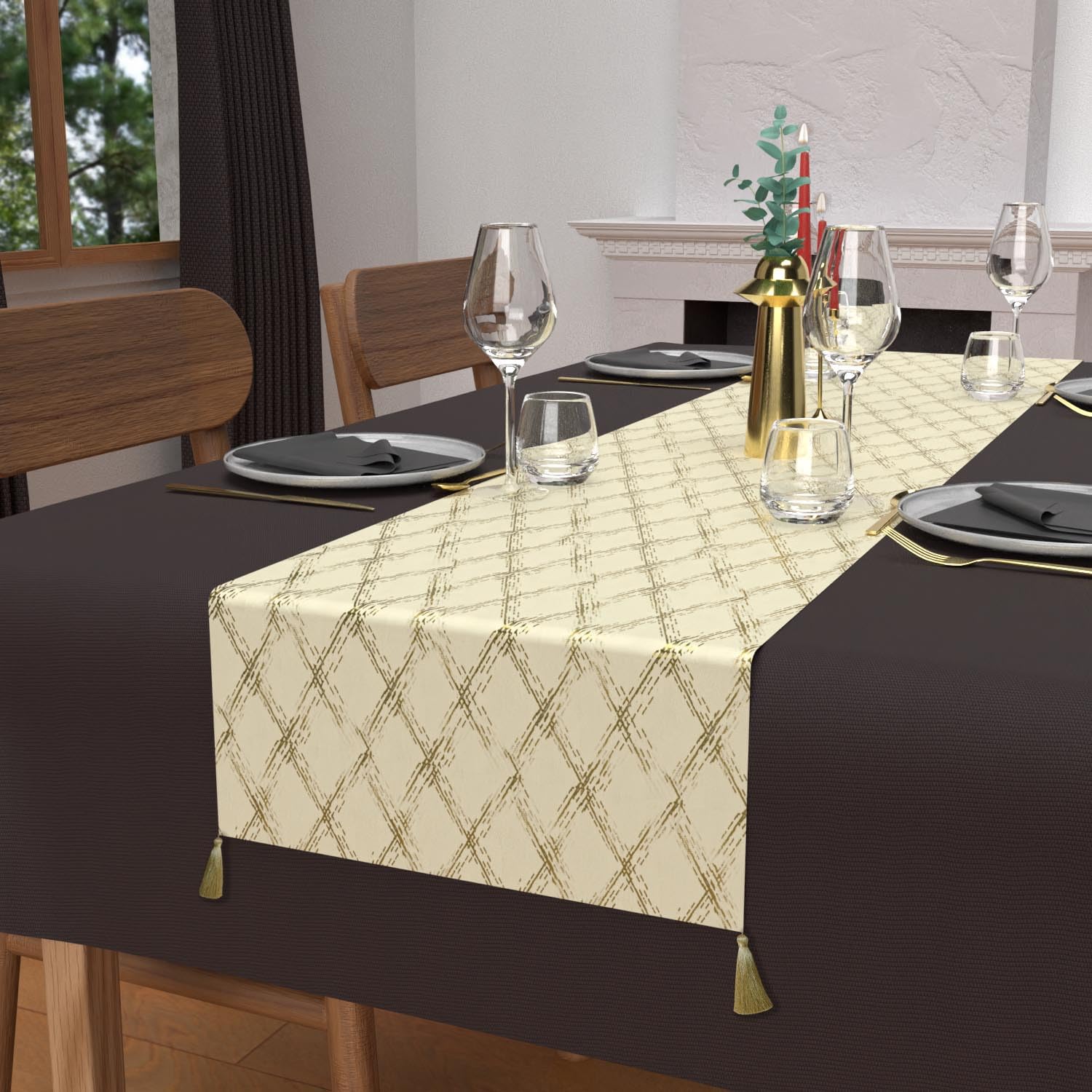 Soleil d'ocre, Celeste Festive Table Runner Pure Cotton 40 x 180 cm Gold