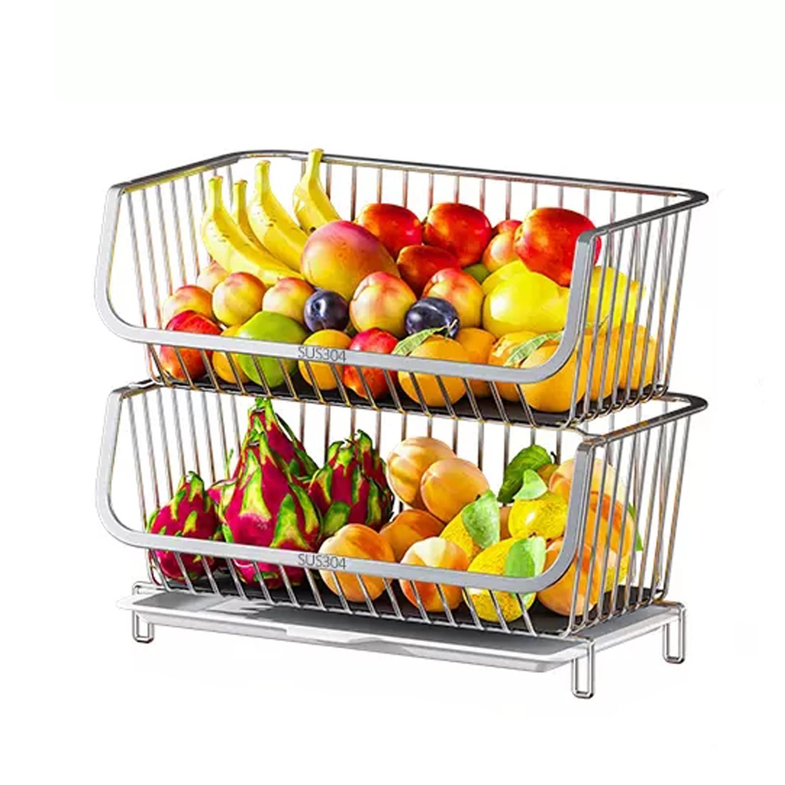 Amazon｜2段カウンタートップフルーツバスケット、304ステンレス鋼の