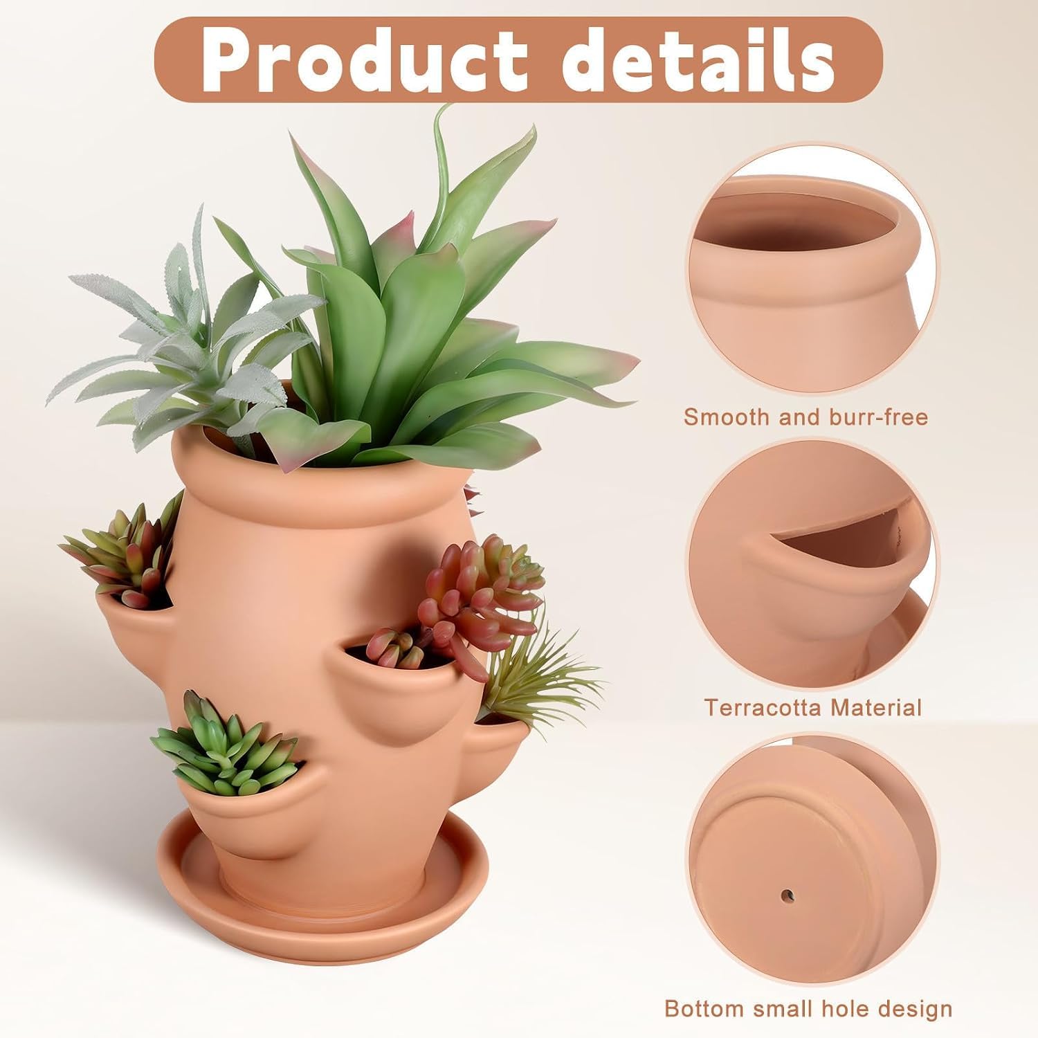 Generisch Vaso per fragole, in terracotta, con tasche laterali, in terracotta, leggero, con 6 tasche, per orchidee e piante grasse