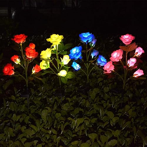 Miniatura 8 de 6 flores mejoradas Luces artificiales decorativas solares para jardín, luces de estaca de rosas impermeables al aire libre para el campo, patio,