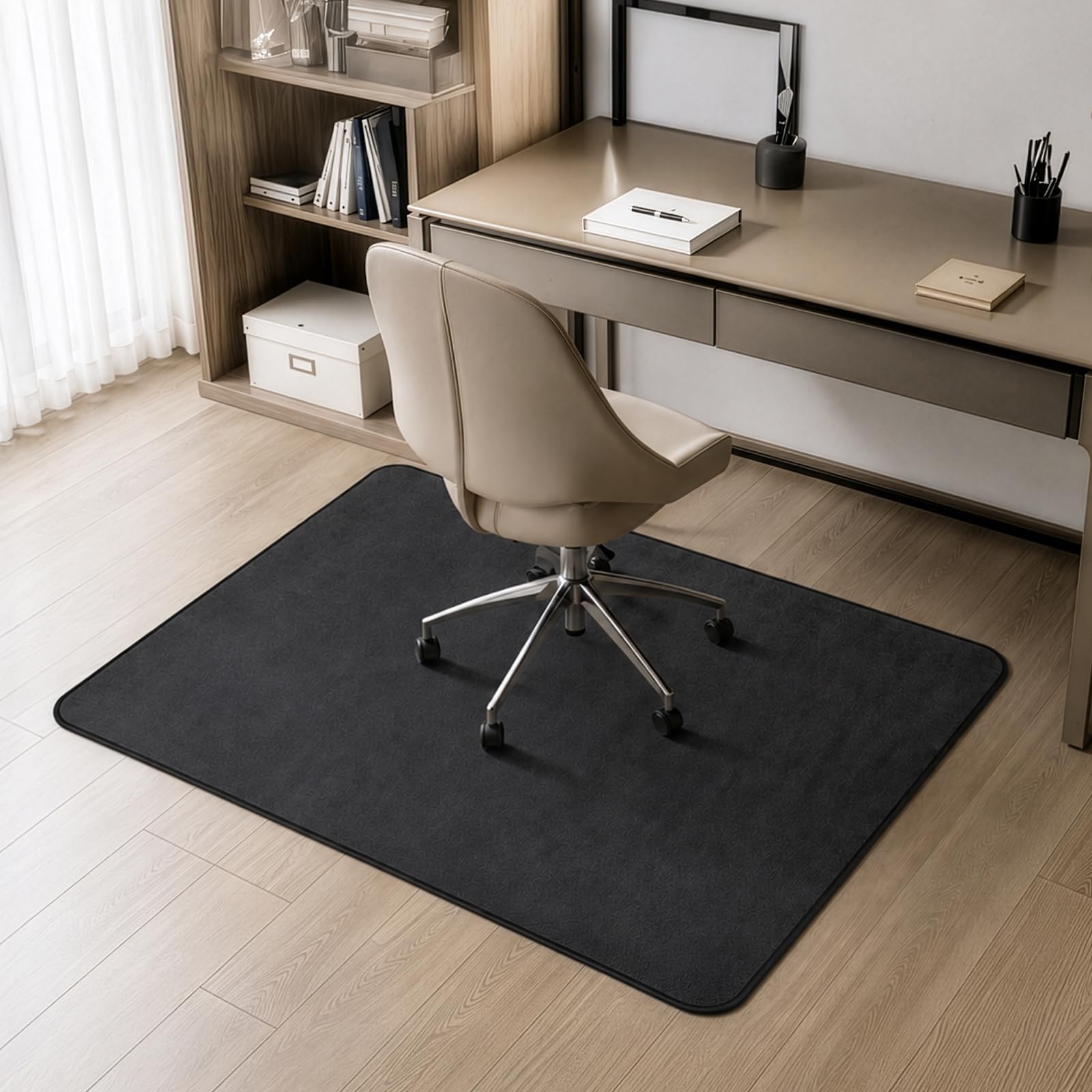 EVERGOODS Office Chair Mat for Carpet & Hardwood Floor 90x120cm, Heavy Duty Desk Chair Mat, Anti-Slip Floor Protector for Rolling Chairs, Computer Desk Mat for Home Office, Study (Black)