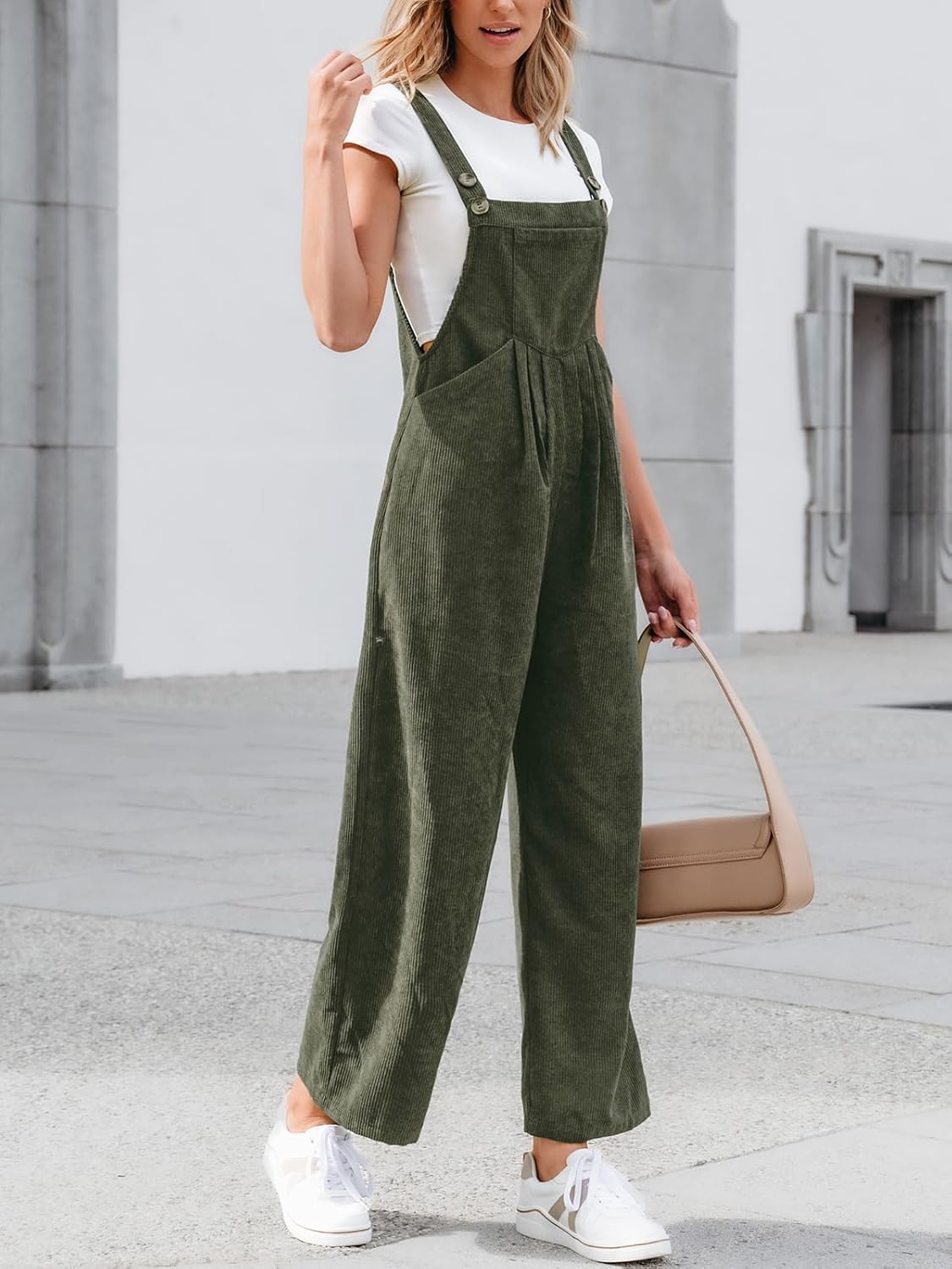 CUPSHE Womens Jumpsuit Corduroy Overalls Square Neck Sleeveless Wide Leg Jumpsuits Pockets Casual Outfit Loose Fall Romper - Image 4