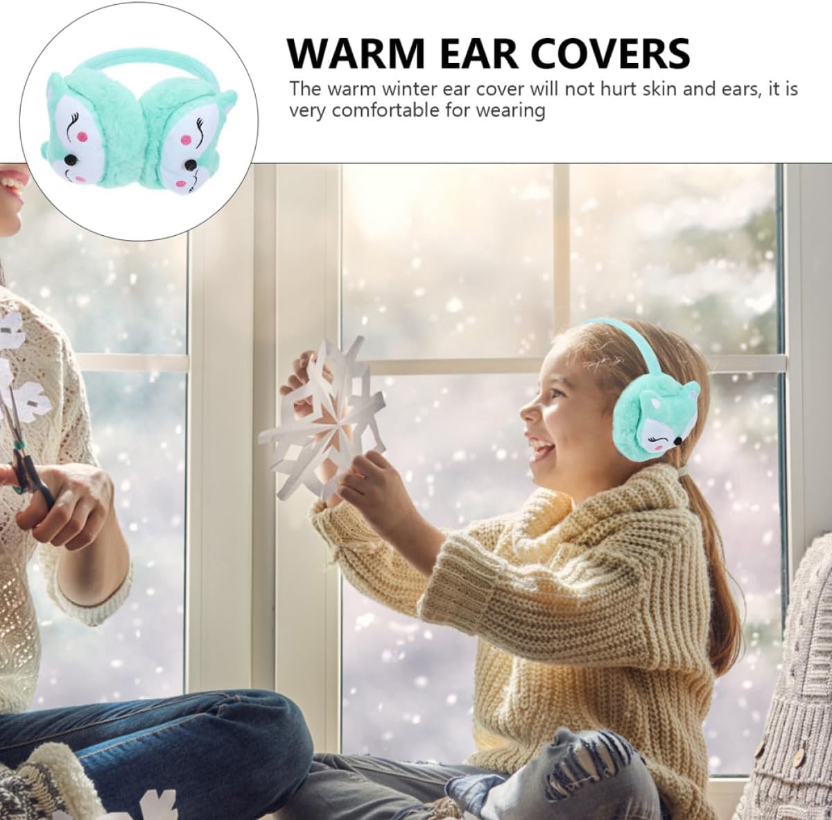 ’s Windproof Earmuffs 2pcs, Soft Pink and Lake Blue Ear Warmers, Comfortable Protective Ear Covers for Cold Weather Outdoor Use