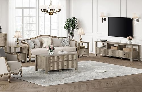 Miniatura 3 de WAMPAT Soporte de TV para TV de 75 pulgadas con luz LED amarilla, moderna consola de TV, centro de entretenimiento con gabinete de almacenamiento,