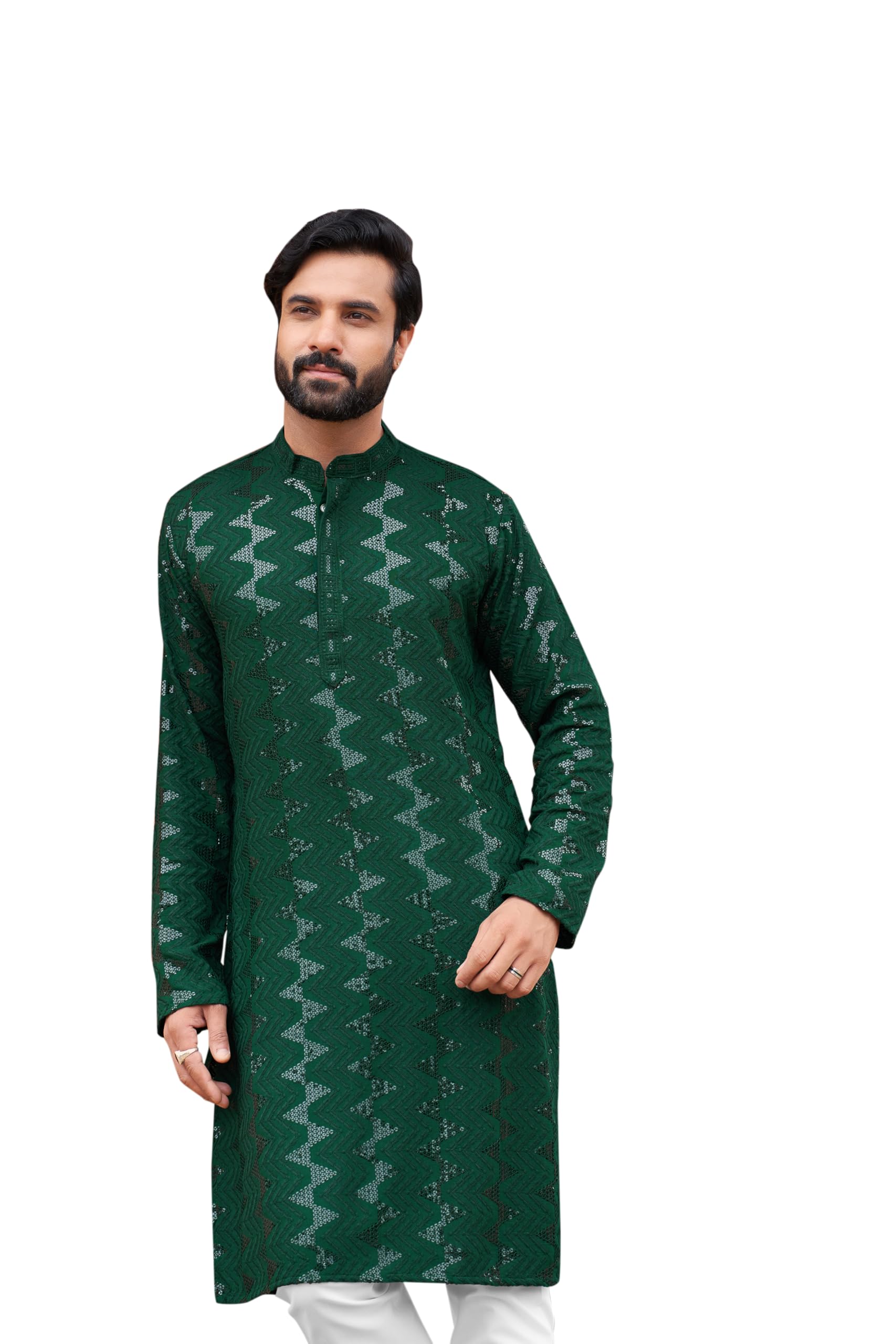 Berrylush Menâ€™s Kurta with Cotton Blend & Sequin Embellishments â€“ Perfect for Festive Occasions Regular Fit Kurta Pajama Casual, Festive Ethnic Outfit Kurta Set for Men in neutral