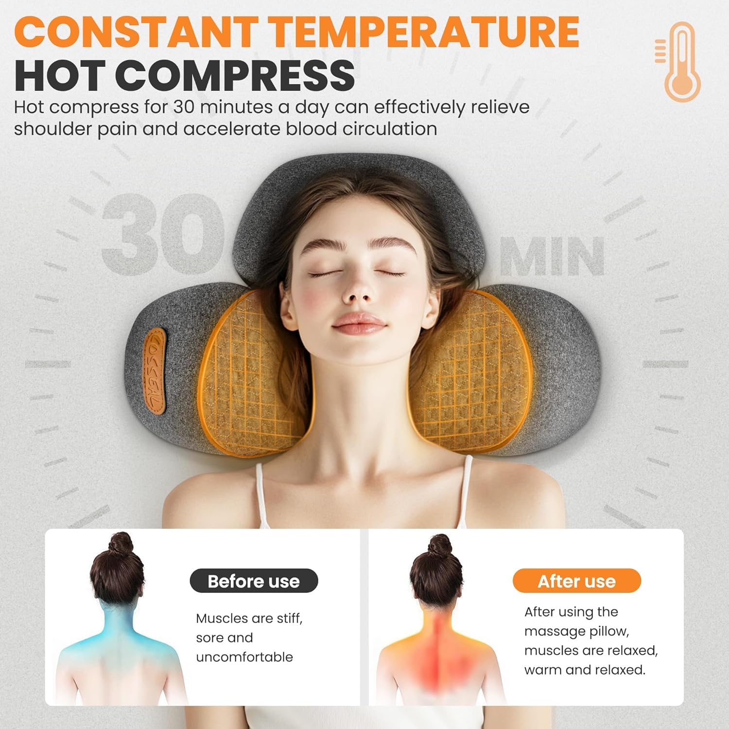 Fisiorest 3-in-1 Neck Massager Pillow, Neck Massager- Ergonomic Hump Neck Pillows with Traction, Heat & Vibration, Memory Foam Traction Cervical Pillows for Sleeping Deep Relaxation (Brown) — view 4