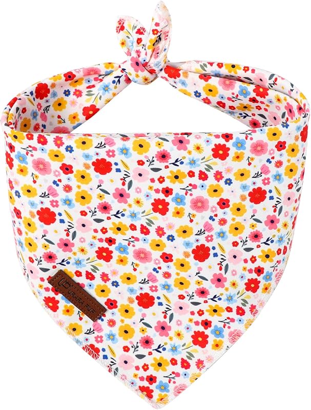 Bandana Floral para Cães em Algodão com Estampa Xadrez Rosa e Branca UP URARA PUP, Tamanho L