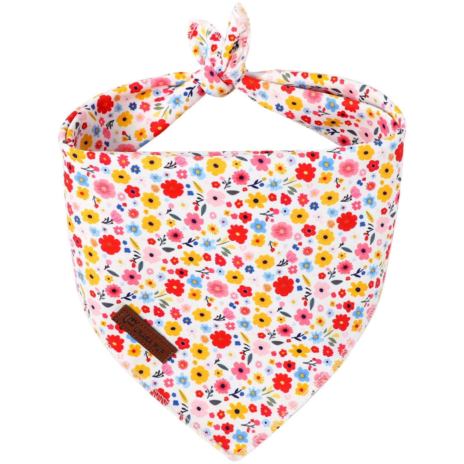 Floral Dog Bandana, UP URARA PUP Flowers Triangle Bid Scarf for Medium Large Dogs, Cotton Kerchief for Girl Boy Puppies, Cute Spring Blossom Bandana,L