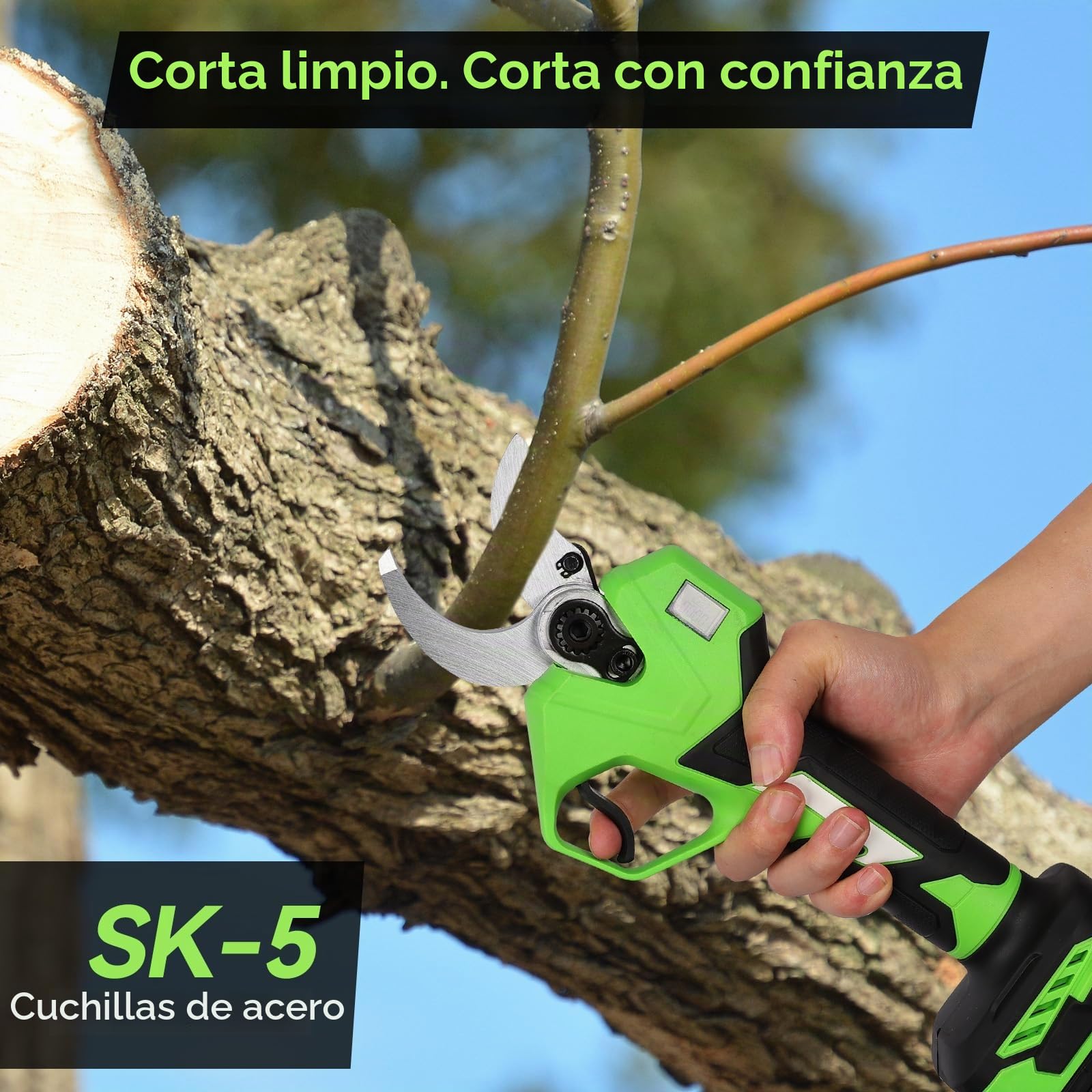 Tijeras de Podar Eléctricas con Pértiga Telescópica 2 m 30/40 mm | Cabezal giratorio 180°, pantalla de batería, perfecta para olivos, frutales y viñedos