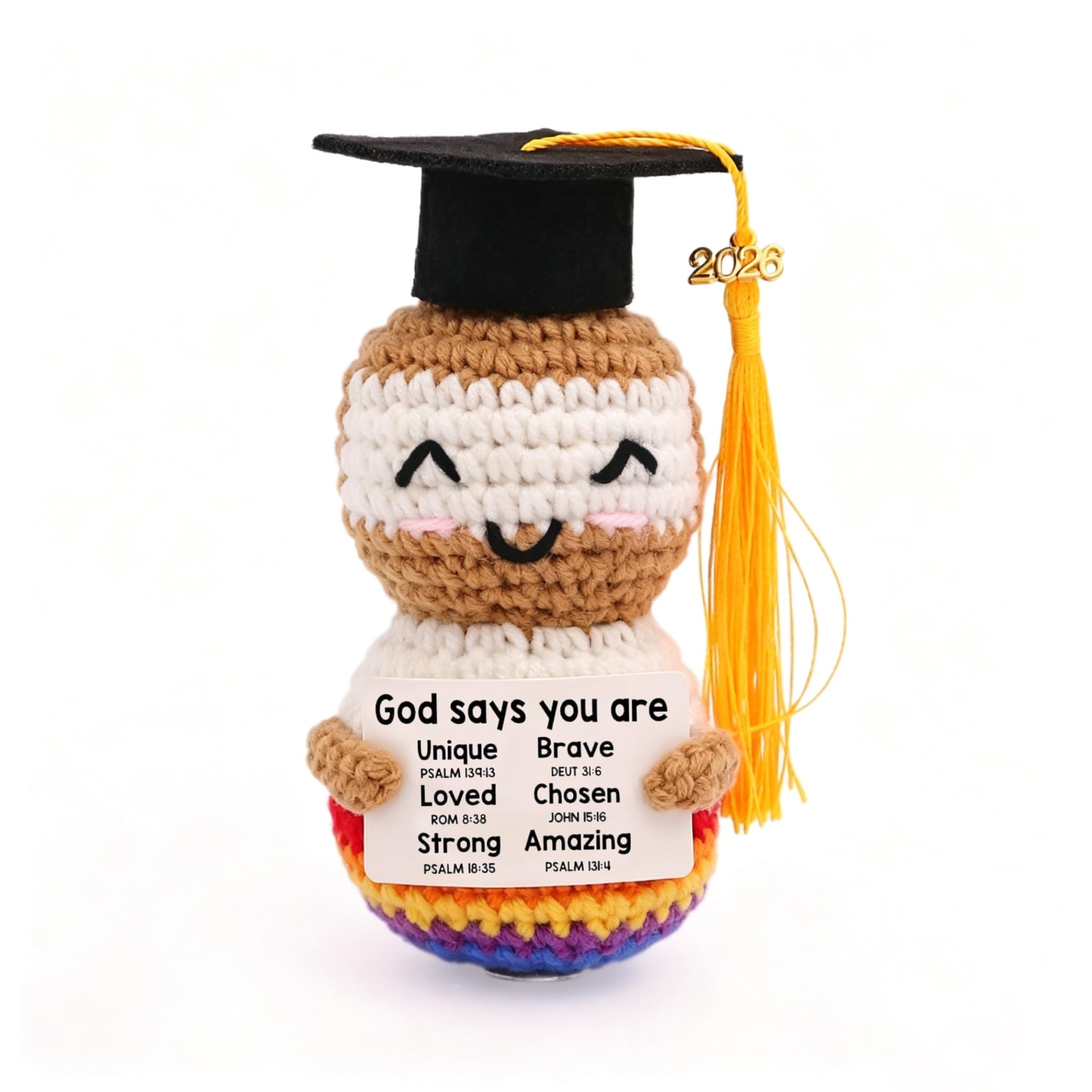 Lumimi Handmade Graduation Crochet Jesus with Encouragement Card, Inspirational Desk Decor Positive Graduation Gift for Student Friend