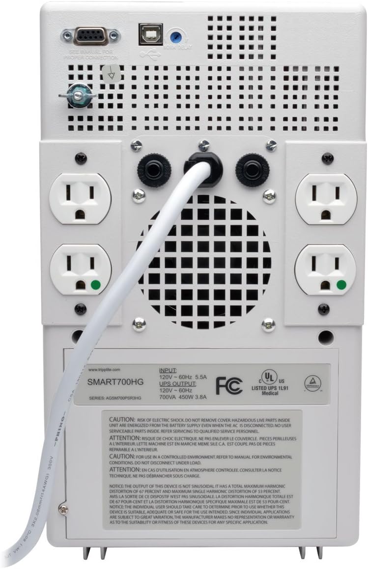 Tripp Lite SMART700HG 700VA 450W UPS Smart Tower AVR Hospital Medical 120V USB DB9, 4 Outlets