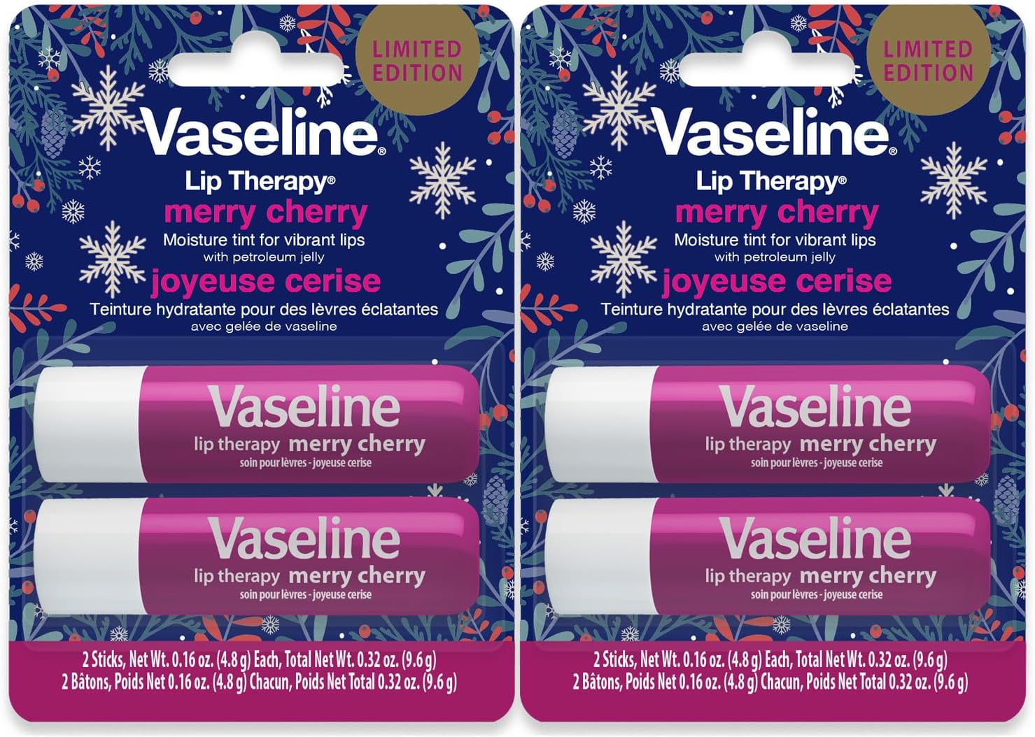 Vaseline Lip Therapy Stick Twin Pack - Merry Cherry Holiday Limited Edition (Pack of 2)
