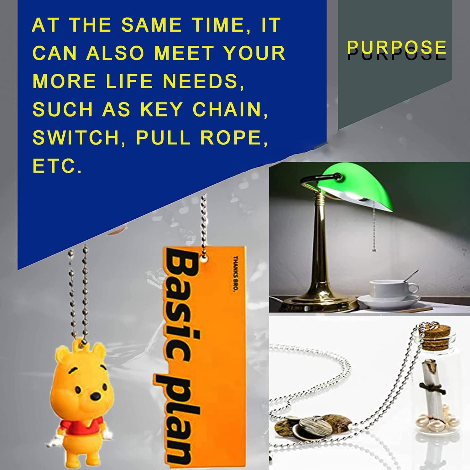 55ft Ball Bead Chain, 3.5mm Stainless Steel with 100 Connectors Clasps, Bulk Necklace for Jewelry Making, Dog Tag, Military Keychain - Image 4