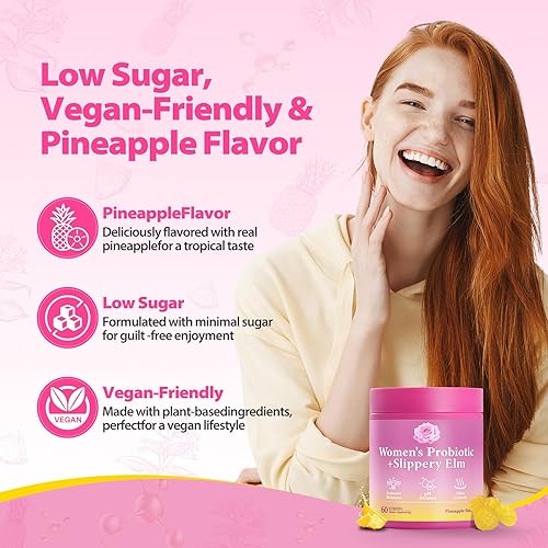 Miniatura 4 de Sus jugosas gomitas de probióticos femeninos con olmo resbaladizo que apoyan el equilibrio del pH, la salud intestinal y el sistema inmunológico