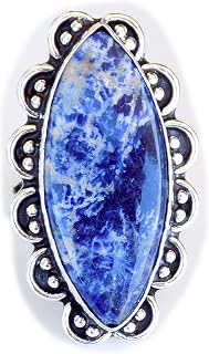 Sodalite Cabochon Ring, Silver Plated Ring, Handmade Ring, Ladies Jewelry, Gemstone Ring, (Size 6.25 USA) BRS-12226, Gemstone, Sodalite