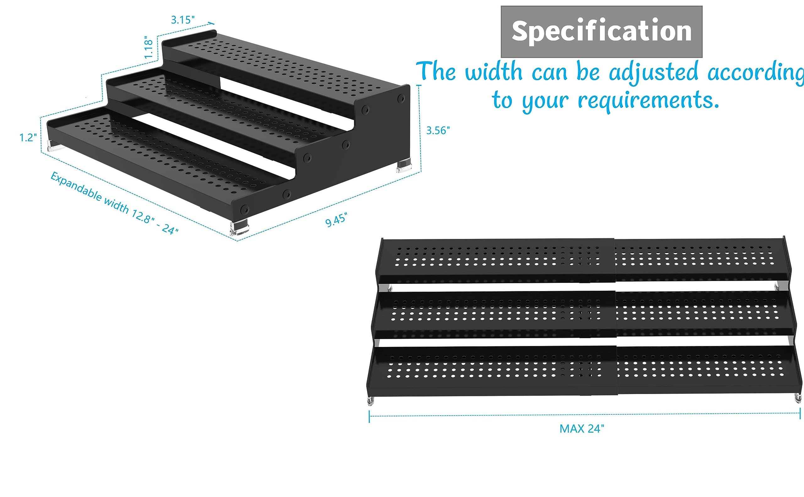 Jojocross Metal Spice Rack Organizer for Cabinet, 3 Tier Expandable Spice Storage Shelf, Great for Kitchen Cabinet, Cupboard,Pantry and Countertop More,Metal Plate with Hole(3PACKS/Gun-Grey)