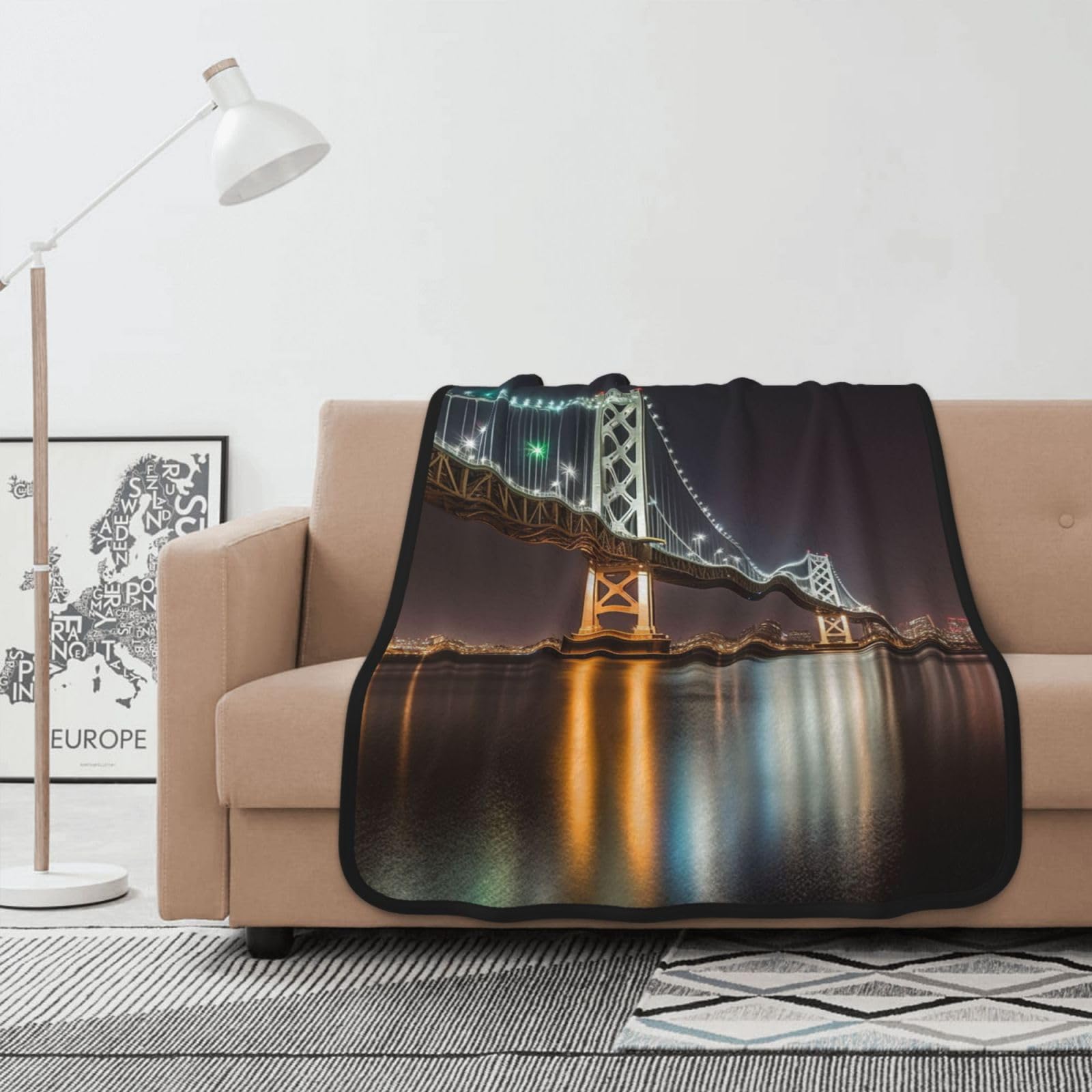 Couverture polaire douce flanelle imprimée pont horizon jeté de canapé et lit léger