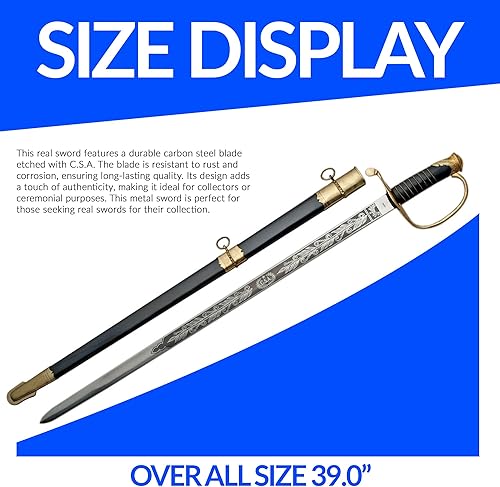 Miniatura 2 de SZCO Supplies - Espada Fayetteville de acero al carbono de 39 pulgadas con protector de latón y pomo, mango envuelto en alambre, vaina de metal