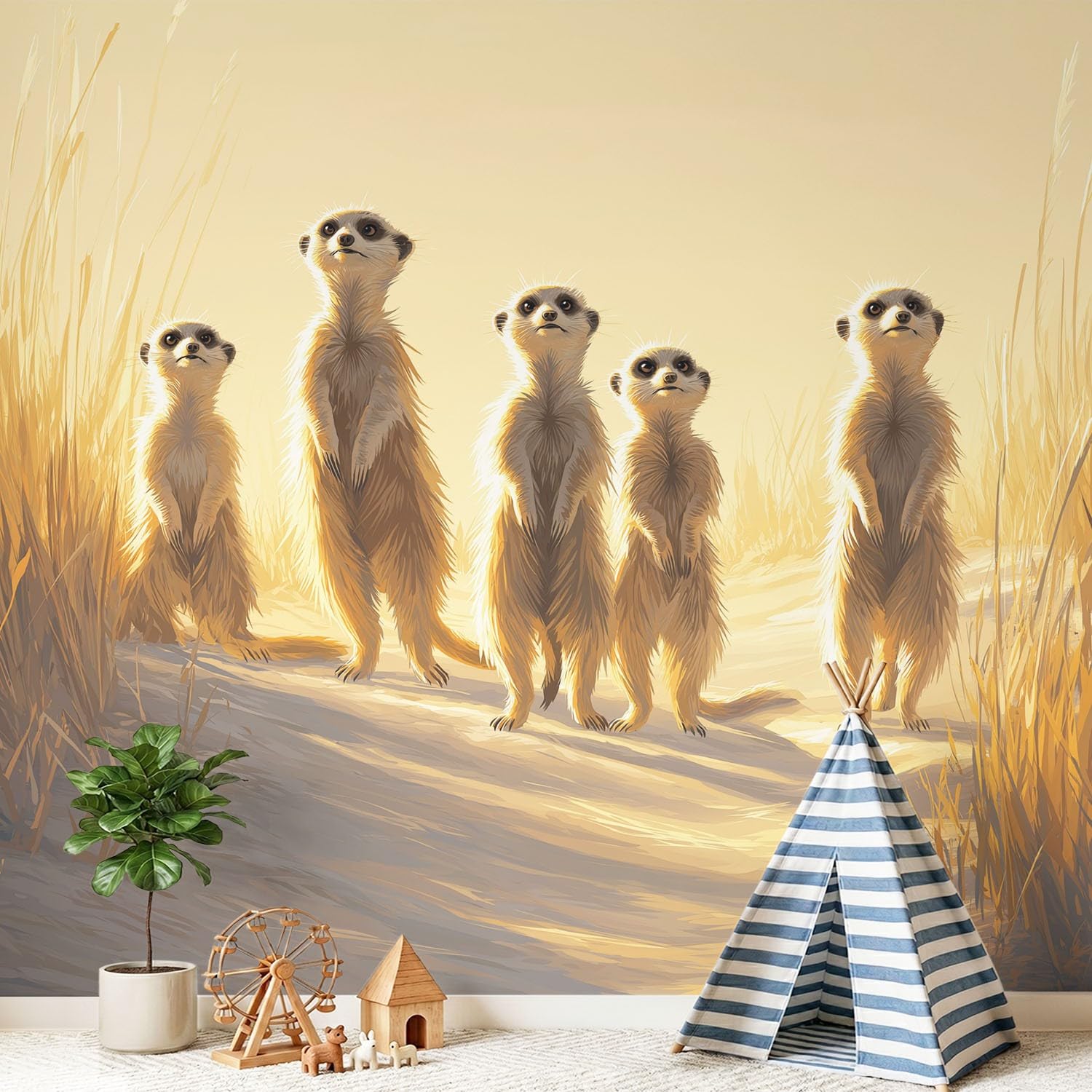 Papier peint panoramique prairie suricate pour une chambre enfant joyeuse