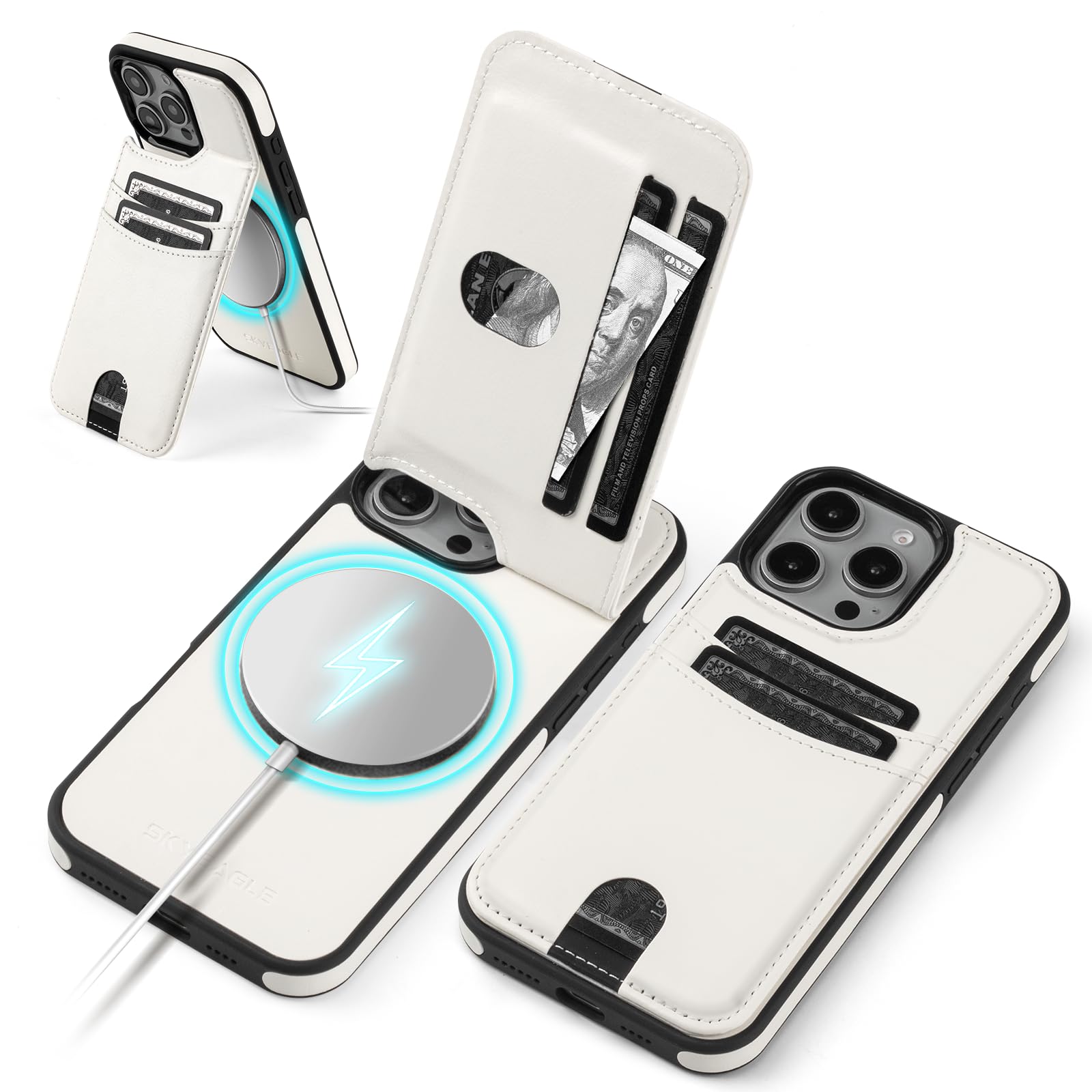 SkyEagle Compatible with Magsafe for iPhone 16 Pro Wallet Case with Card Holder Kickstand RFID Blocking Flip Cover Credit Card Slots PU Leather Men