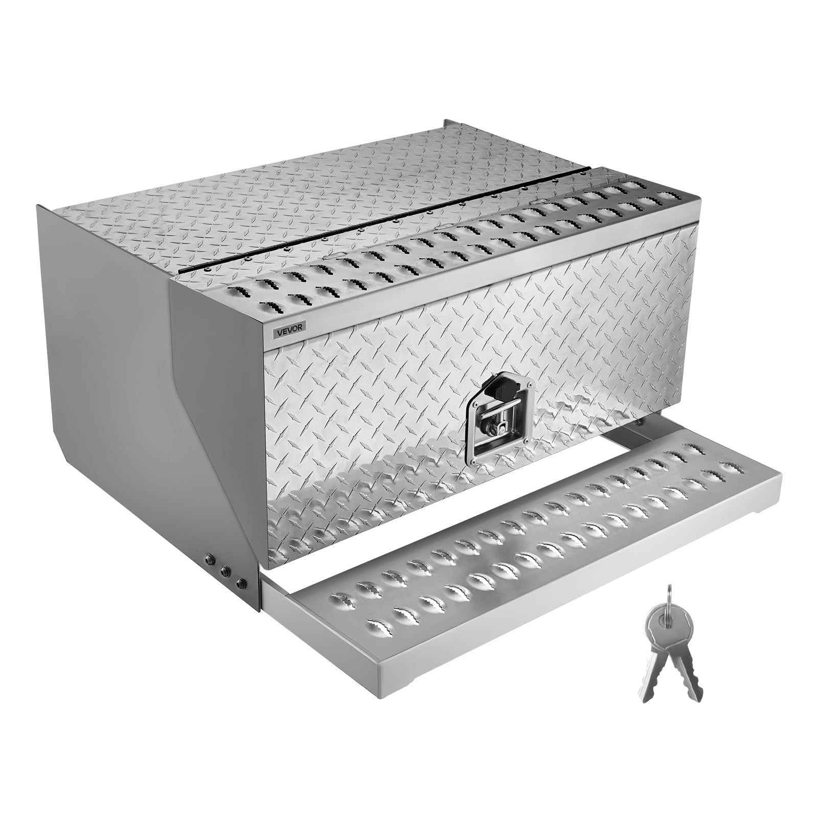 VEVOR Coffre à outils à marchepied pour semi-​remorque, 760 x 750 x 400 mm, boîte à outils robuste en aluminium, coffre de rangement étanche pour entrée de cabine, avec serrure à poignée en T et clés