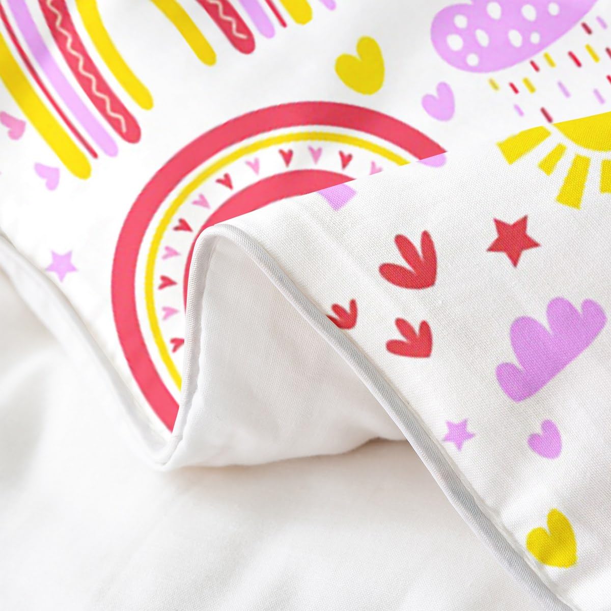 Manfei Juego de funda de edredón infantil 100 % algodón, diseño de nubes, flores, sol, árbol, 3 piezas, diseño de dibujos animados, decoración de habitación de niña, 2 fundas de almohada, sin edredón