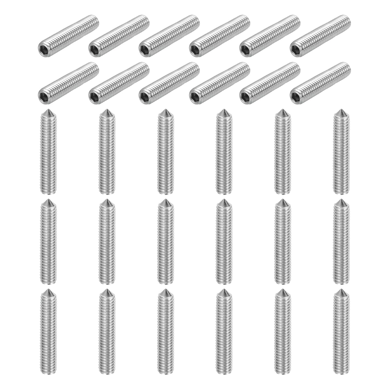 sourcing map 60 Pcs M3x16mm Cone Point Set Screws, 304 Stainless Steel Hex Socket Grub Screws for Bathroom Fixtures Repair Furniture DIY Project