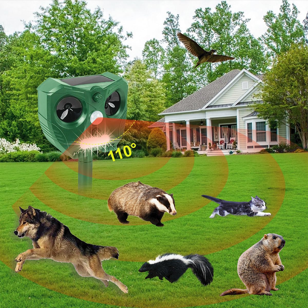 2X Repelente Ultrasónico de Gatos de Plagas Solar Impermeable,Ultrasónico Ahuyentador con Sensor de Movimiento PIR de Alta Sensibilidad