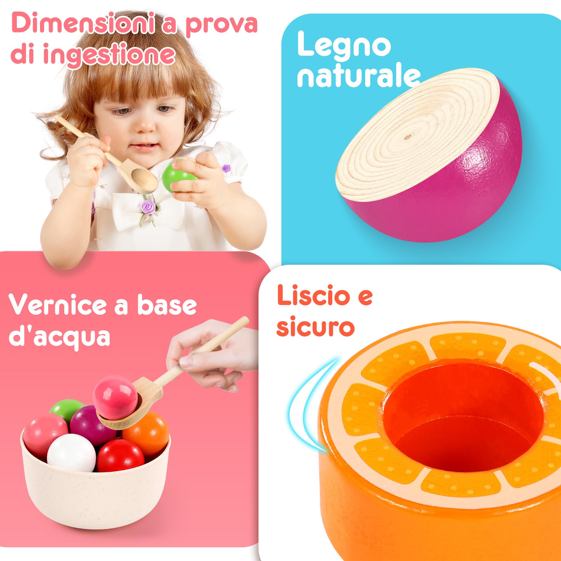 Giochi Montessori 1 2 3 Anno, Giochi Bambini 1 2 3 Anni, Palline Colorate per Bambini, Gioco Bambino 1 Anno, Giochi Legno Bambini 1 Anno