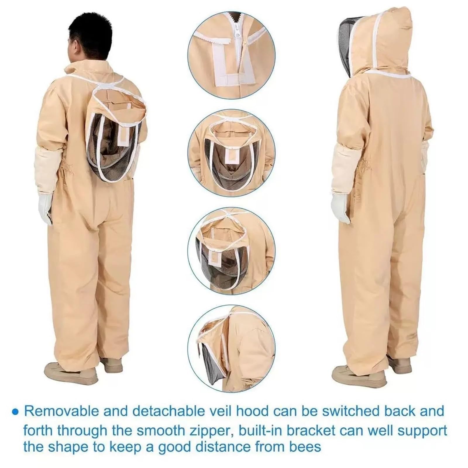 Traje de apicultor Profesional Ropa de apicultura con guantes profesionales for hombres y mujeres, overoles apicultor(XL)