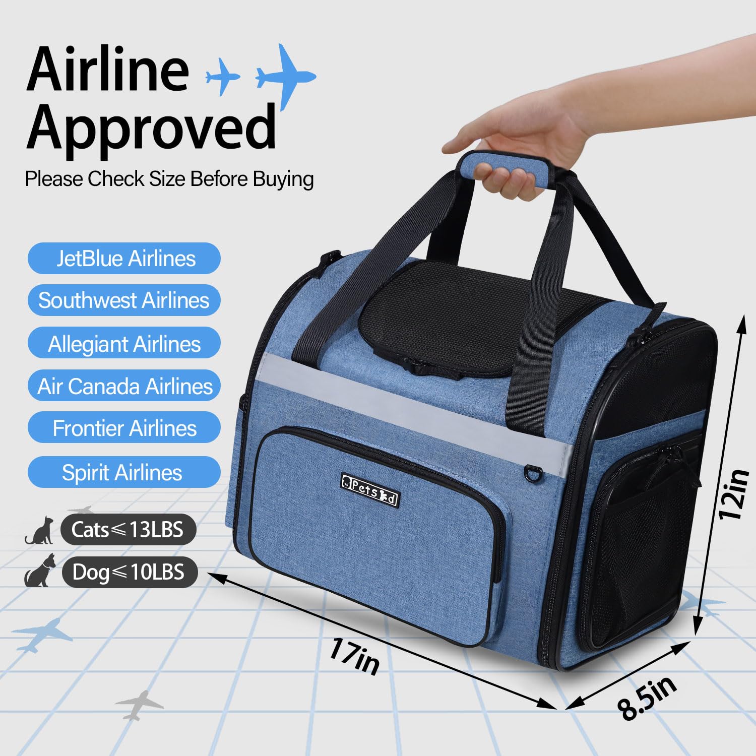 Petskd Pet Backpack Carrier 17x12x85 JetBlue Allegiant