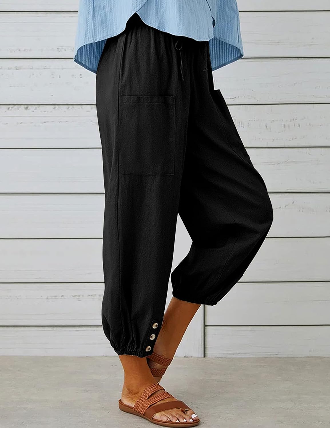 Bozanly Women's Casual Lantern Harem Loose Capris Pants Summer Yoga Slacks Trousers with Pockets - Image 2