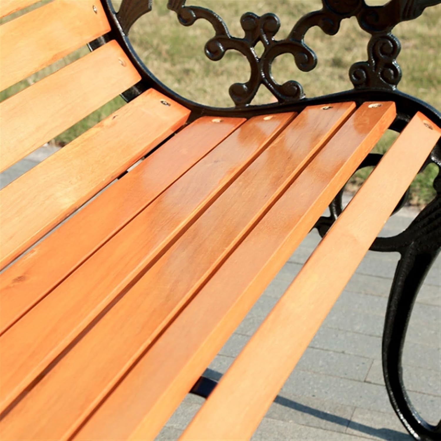 Patio Benches for Outdoors Outdoor Benches, Patio Garden Leisure with Cast Iron Carved Armrests and Legs, Slat Seats and Backrest, for, Courtyard, Backyard Garden Benches for Outdoors