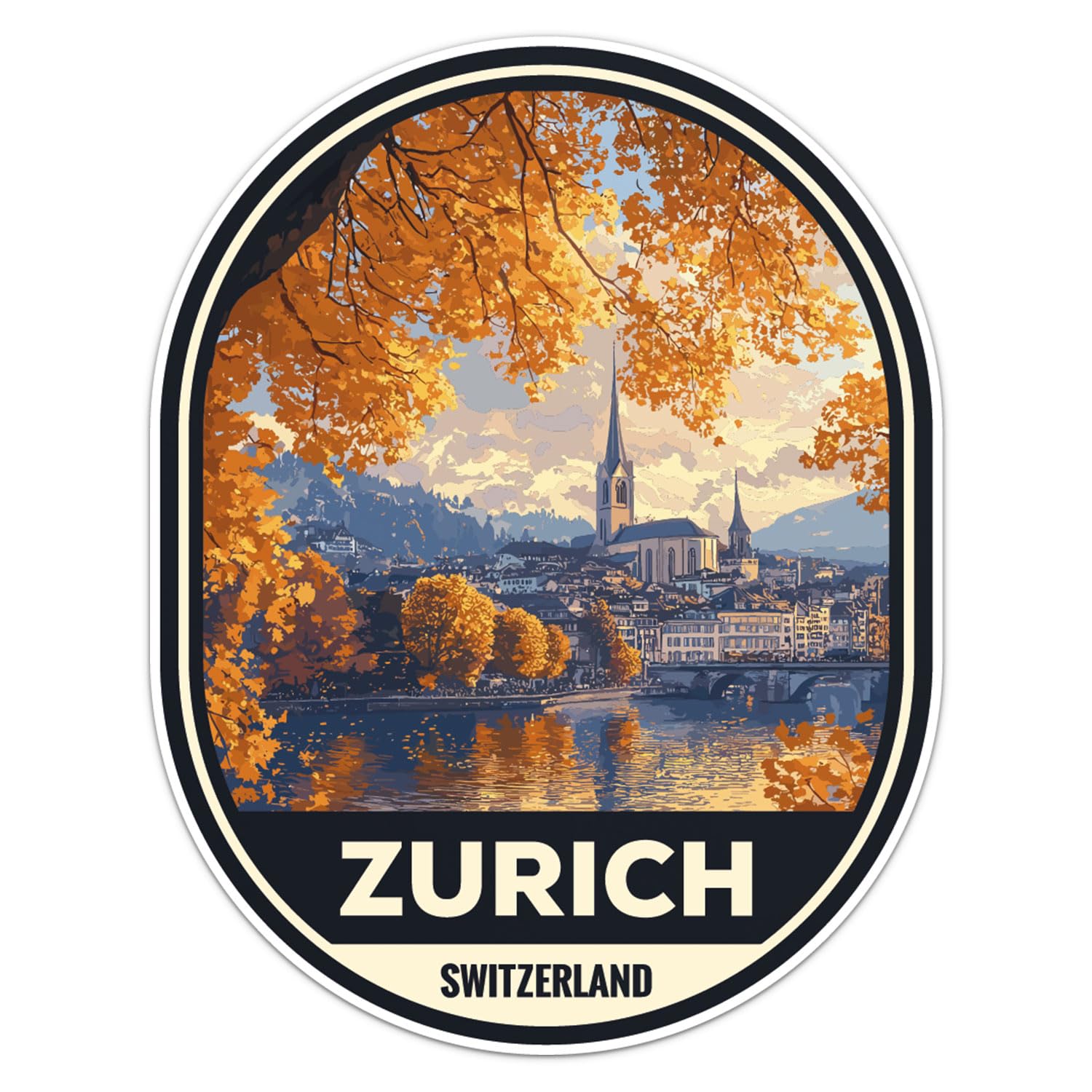 Switzerland Zurich City Sticker - Waterproof Vinyl Decal for Car Bumper, Laptop, Luggage, Water Bottle, Phone Cases, Wall, Window, Sticker Size - 5''