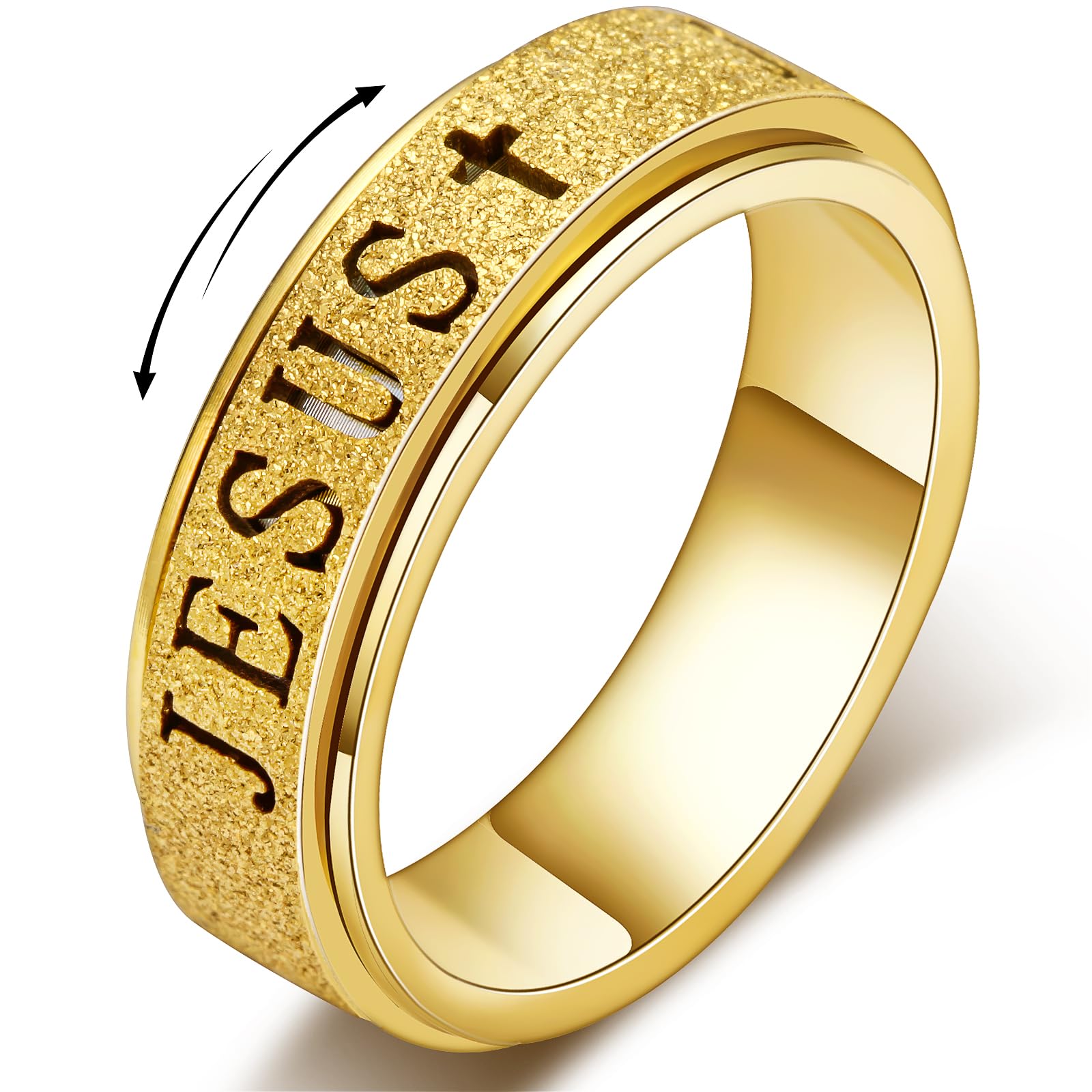 OreilleStar Fidget Spinner Anxiety Ring for Women: Fidget Toys Adults Cute Jesus Cross Thumb Ring Stainless Steel Gold Silver Size 5 6 7 8 9 10