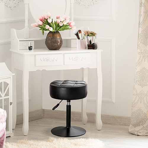 Miniatura 2 de LUE BONA Taburete de tocador ajustable, taburete giratorio de 360 para sala de maquillaje, taburete negro para tocador, taburete pequeño de piel