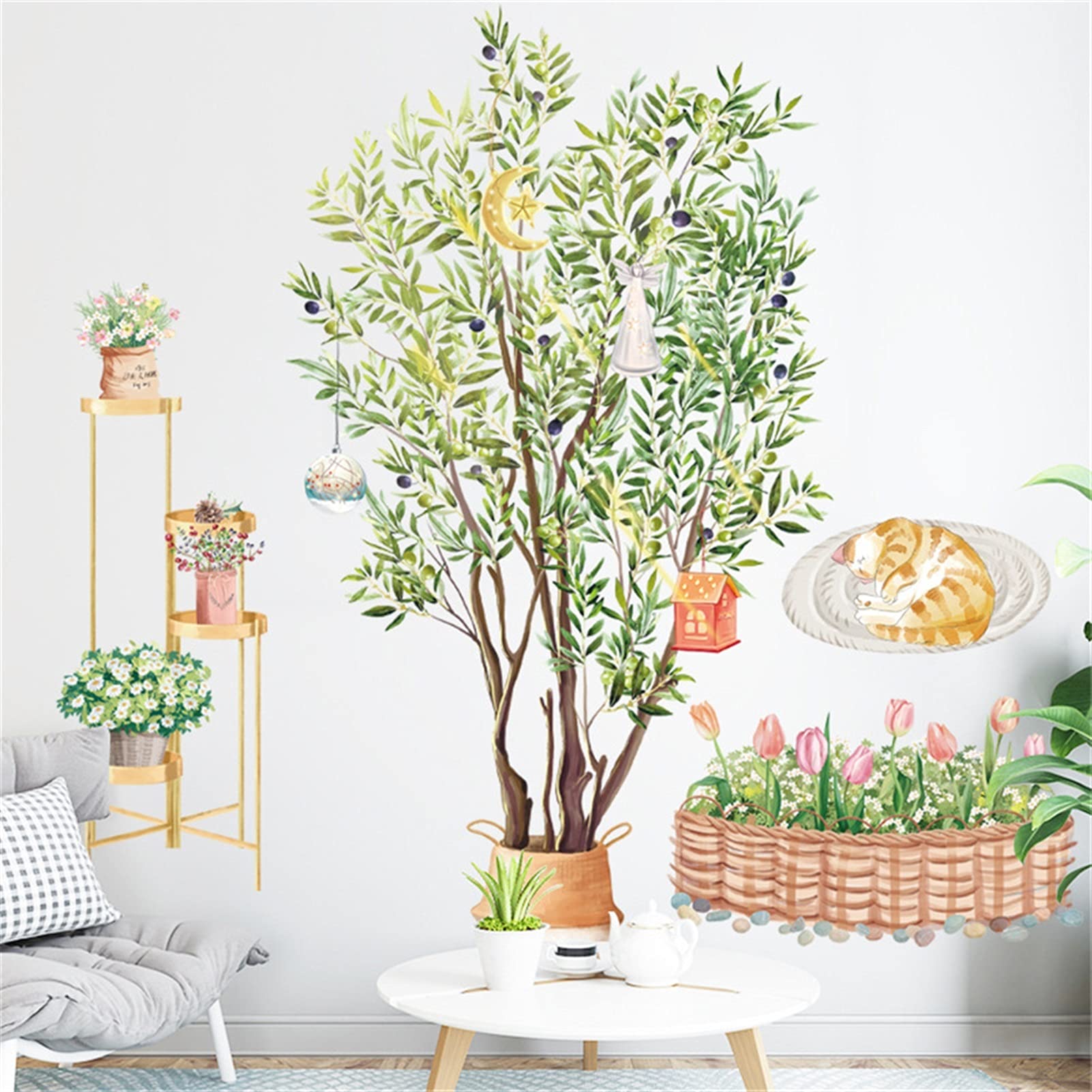 Adesivi ​Murali Piante verdi Piante di pittura autoadesiva in vaso soggiorno camera da letto sfondo decorazione della parete adesivo rimovibile murale for la decorazione domestica Wallpaper