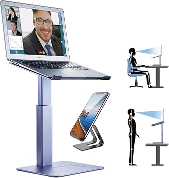Adjustable Laptop Stand for Desk, DJ Laptop Stand Adjustable Height, Laptop Raised Stand for Standing & Sitting Mode, Tall, Strong and Airflow Even Laptop Riser for 17 inchGray