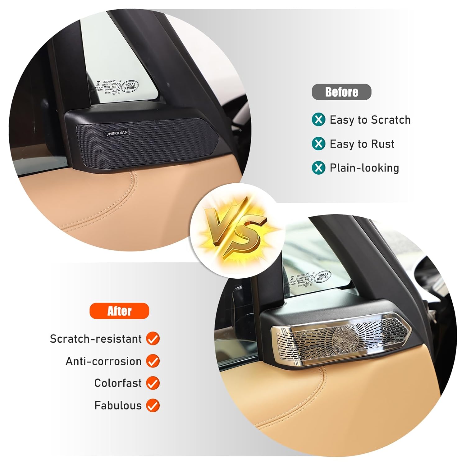 Car A-Pillar Speaker Covers Compatible with Land Rover Range Rover Vogue/Sport 2023 2024,Stainless Steel Door A-Pillar Audio External Speaker mesh Cover (Bright)