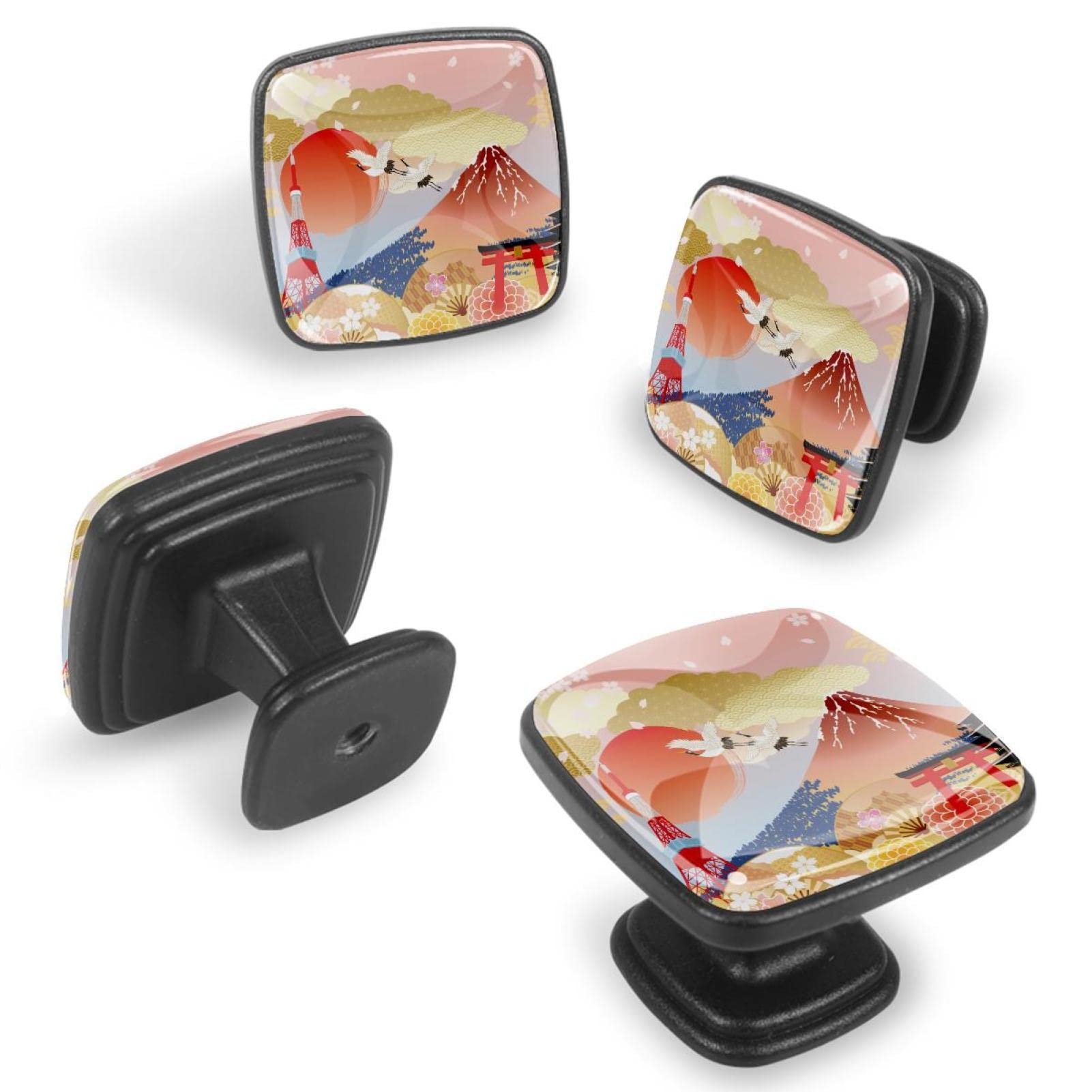 Boutons d'armoire lot de 12 avec motifs paysage du Japon pour commode et cuisine