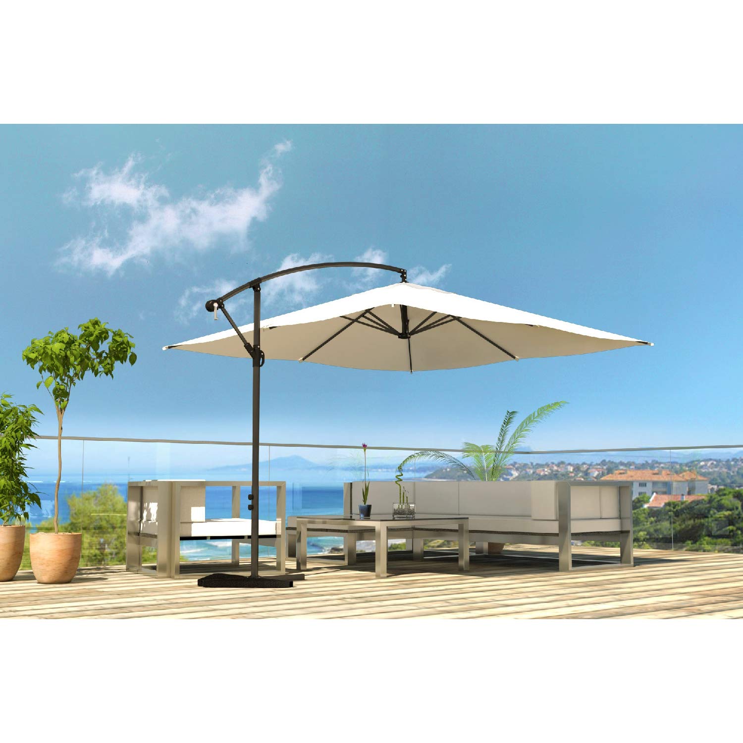 CONCEPT USINE Parasol Déporté Inclinable SOLENZARA Carré Écru 3x3 m