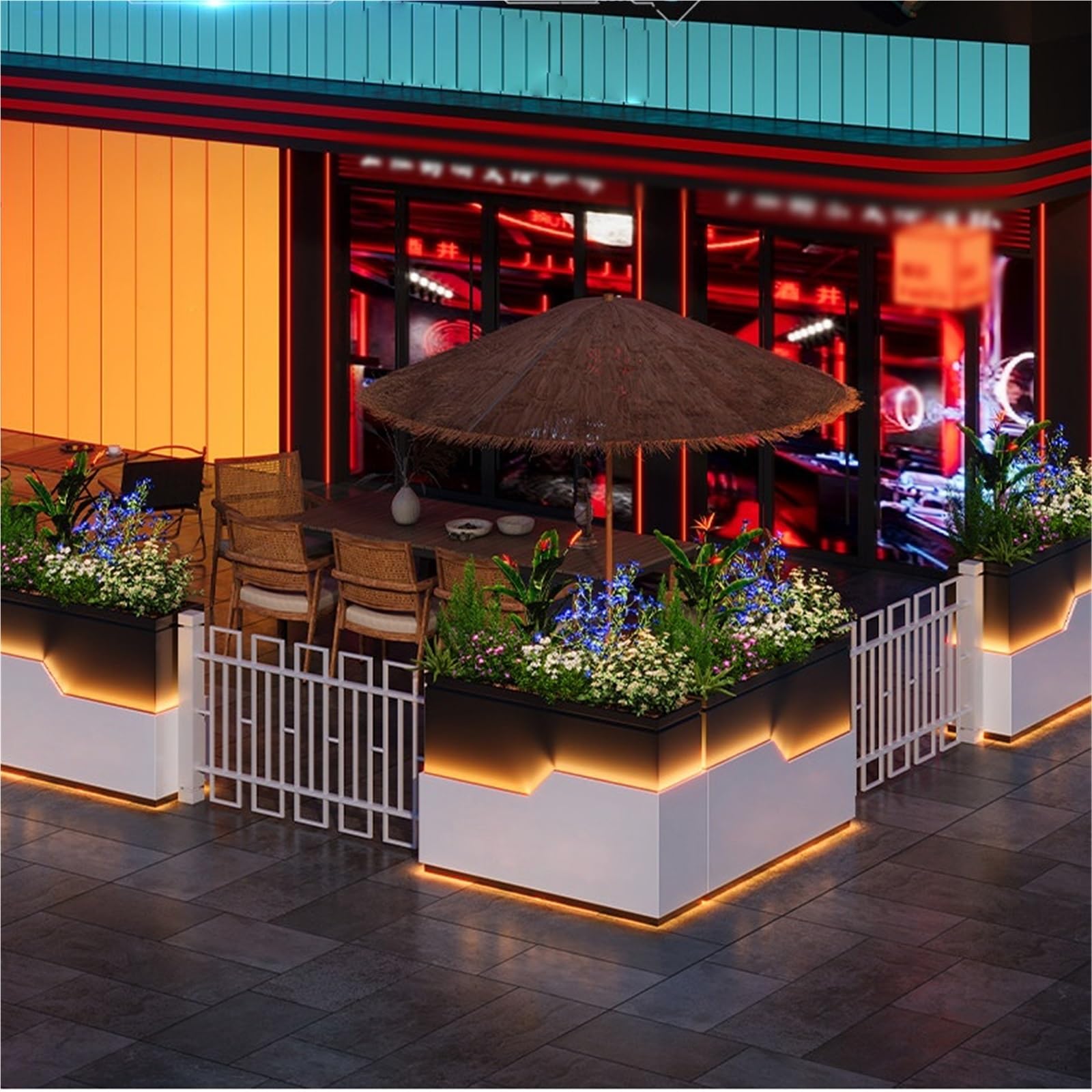 Jardinera elevada Caja de flores Cama Contenedor cultivo Canal plantación | Adecuado for vías municipales y catering Tienda Diseño exterior del escaparate(Medio)