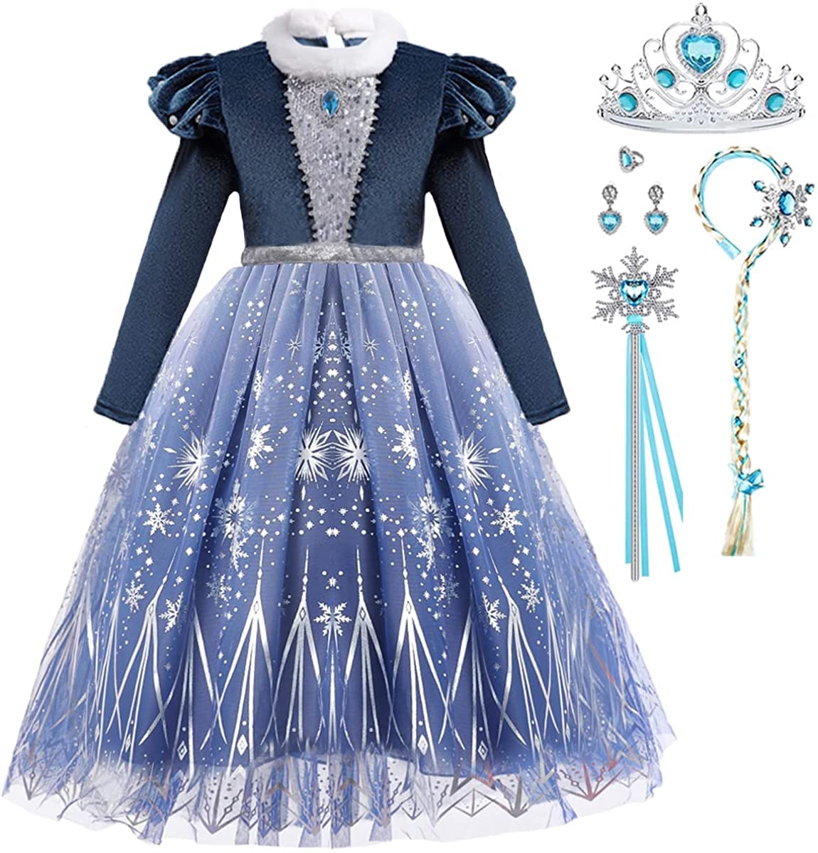 iTVTi Girls Princess Dress up Costume Halloween Christmas Cosplay Party Dress Blue