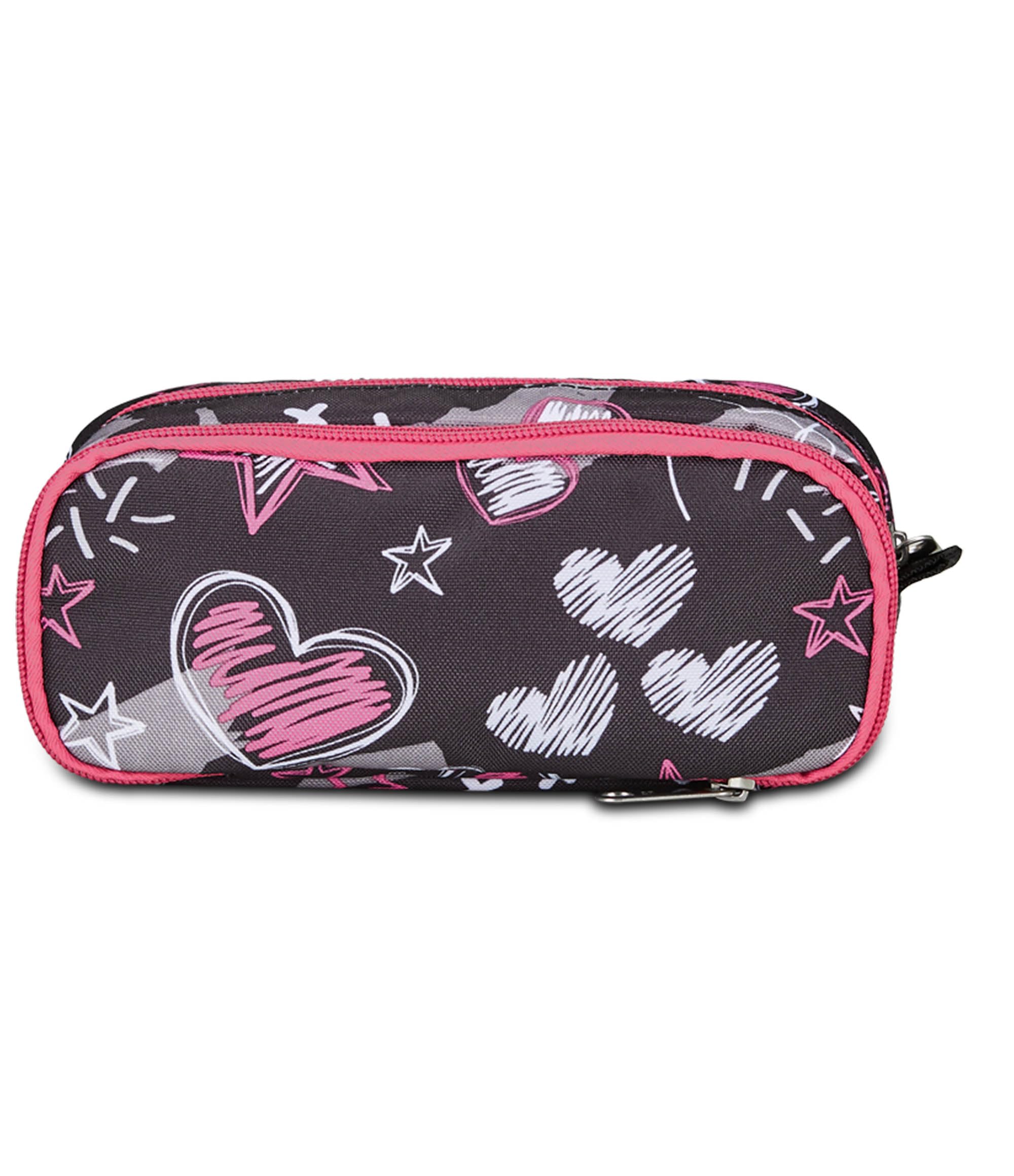 Seven Portapenne Scuola 2 Zip, Nero Fucsia, Draft Heart, Bustina Doppio Scomparto Con Organizer, Tasche ed Elastici Porta Penne, Accessori Zaino, Medie, Superiori, Bambina Ragazza