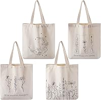 Vista 1 de Reginary 4 bolsas de lona para mujer, bolsas de lona para compras, estéticas, reutilizables, bolsas de comestibles para regalos (flores silvestres)
