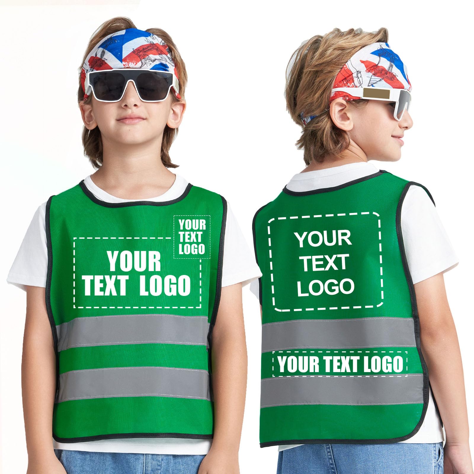 AYKRM Personalised Printed 6-9Year Hi Vis Vests for Kids Personalised Printed Green children High Visibility Reflective Vest green Hi Vis Safety Vests