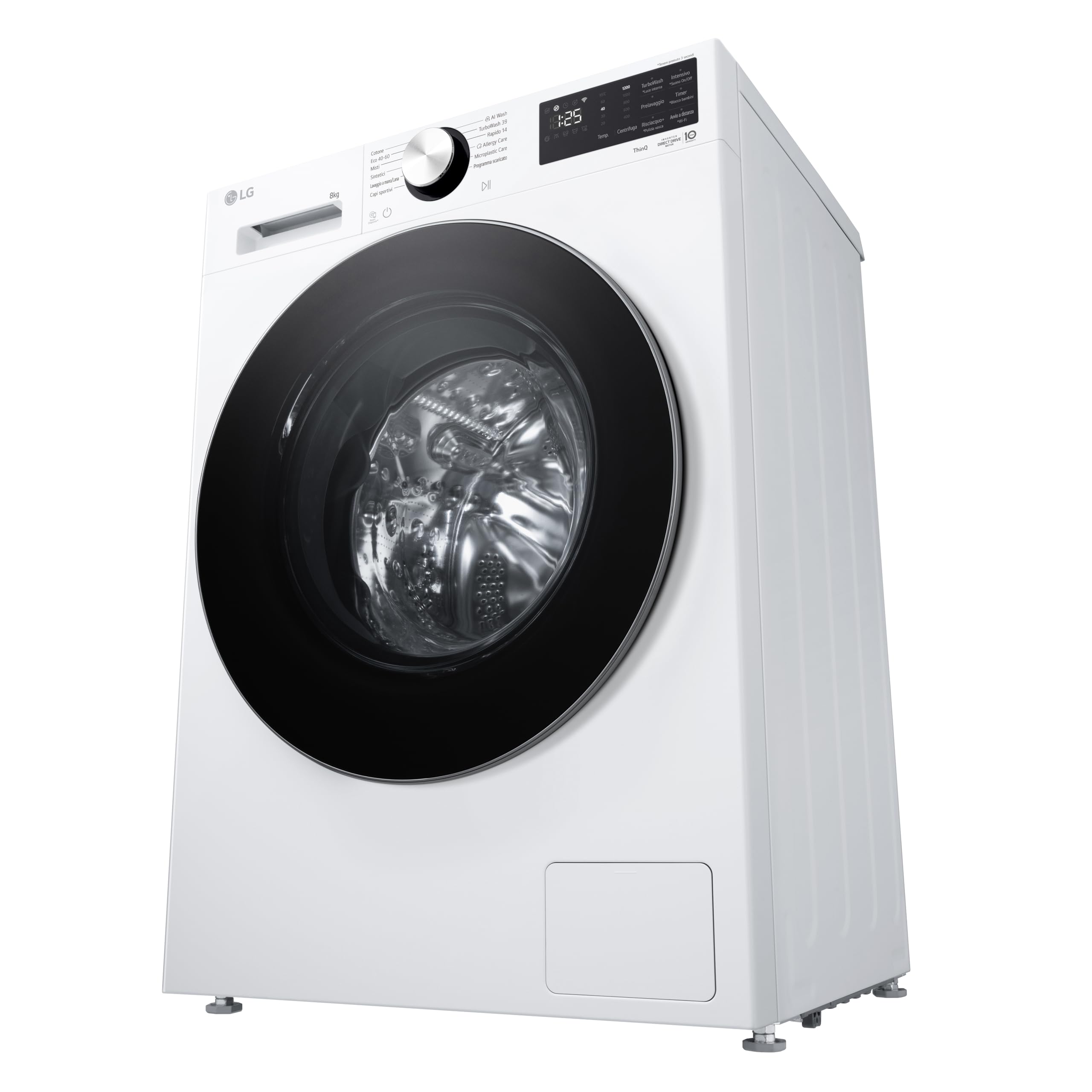 LG F2NX50S8TLC Lavatrice 8 kg Slim Classe A -30%, 1200 Giri, Programma AI Wash con Intelligenza Artificiale, Wi-Fi, Allergy Care, TurboWash 360, Direct Drive, Serie X5, White
