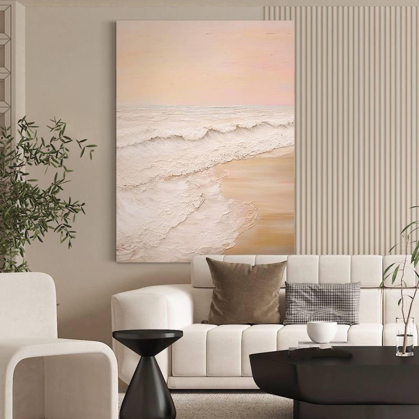 Peinture à l'huile sur toile abstraite, l'art fait main pour créer un intérieur serein