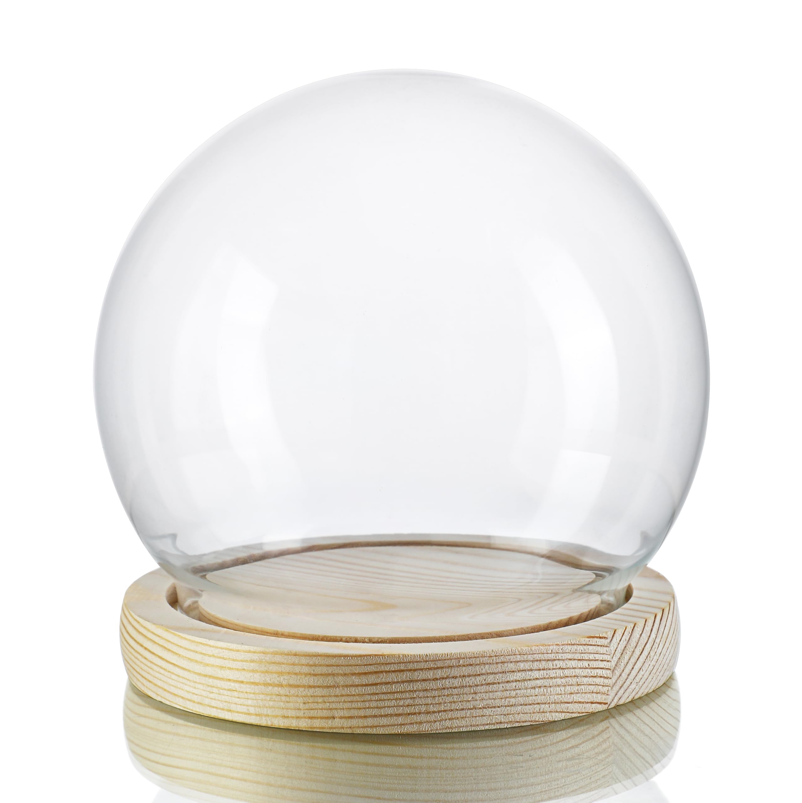 Round Glass Display Dome Cloche with Wooden Base for Home Decoration Diameter 4.7 Inches